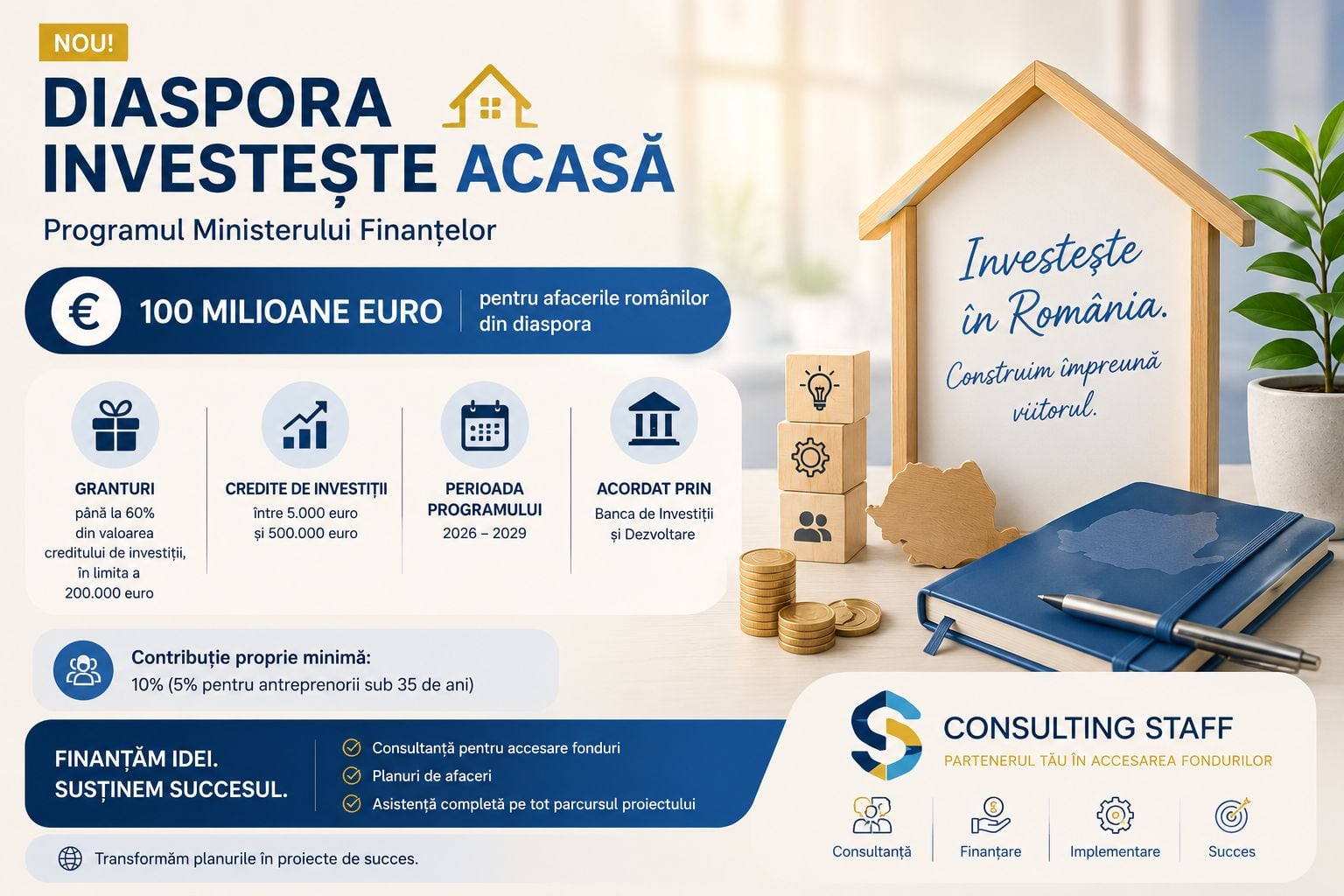 🌍 Programul „Diaspora Investește Acasă”: 100 milioane euro pentru românii din diaspora care investesc în România
